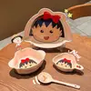Conjunto Oficialmente Licenciado de Tigela e Prato Infantis Fofos de Desenho Animado com Laço e Alça, Prato para Lanches e Sobremesas