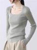 Início do outono francês retrô nicho gola quadrada top de malha feminina outono e inverno interior slim-fit base de emagrecimento suéter de manga comprida