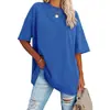 2024 Nuevo Comercio Exterior Amazon Transfronterizo Europa y América Camiseta Lisa de Color Sólido de Verano Casual Cuello Redondo Manga de Hombro Top
