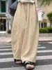 Calças femininas estilo workwear com perna curva para o outono, corte solto, plus size, calças de perna larga que afinam, estilo old money, calças casuais cáqui