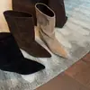 Primer Encuentro Temporada Botines Elegantes de Puntera Puntiaguda con Pliegues Botas de Moda Otoño 2026 Ante Marrón Botas Versátiles Elegantes para Mujer