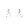 Lazo Corazón Perla Exquisita Nicho Súper Hada Diseño de Pendiente Pendientes Elegantes Dulces Accesorios para Orejas Estilo Bosque de Cobre