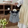 Ropa de Verano Delgada para Bebé Romper Chaleco Dulce de Lunares y Cuadros para Niña de Bebé Ropa Clase A para Recién Nacidos Verano