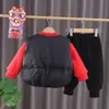 Traje de invierno de manga larga para niños y niñas nuevo popular en línea calle frita año león chaleco año dragón manga larga forro polar engrosado conjunto de tres piezas