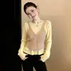 Blusa Cinza Leve Semitransparente para Mulheres, Estilo Camada de Verão, Cardigã de Tricô Atmosférico, Conjunto Versátil de Duas Peças, Tendência