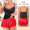 Feiyun Conjunto Sexy de Ropa de Casa Estilo Europeo y Americano para Mujer Camisola de Encaje Pantalones Cortos con Estampado de Corazón Pijama Conjunto de Dos Piezas 9003