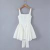 7084-24 verão nova menina francesa rosa irregular laço costas vestido de cintura de renda