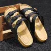 Suministro del Fabricante Nuevas Pantuflas con Suela de Corcho para Hombre Sandalias Retro de Ante Mate con Doble Hebilla