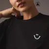 Nuevo Estilo Transfronterizo Europeo y Americano Camiseta Casual de Algodón Puro para Mujer con Estampado de Carita Sonriente Moderna de Manga Corta con Cuello Redondo Top Sencillo