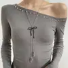 Dulce y Fresco Sexy Estilo Ballet Lazo Ajustable Tira Larga Collar Cadena de Suéter Estilo Frío Simple