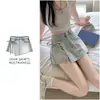 Pantalones cortos vaqueros falsos de dos piezas para mujer, de verano, en forma de A, de cintura alta, irregulares, estilo occidental, con tirantes, pantalones pequeños y sexis para chica.