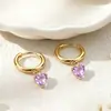Brincos de Aço Titânio Coração Zircônia Leve Luxo Versátil Zircônia Incrustada Tarraxas de Aço Inoxidável Brincos de Coração Colorido Leve Luxo
