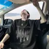 Camiseta de Manga Corta de Marca de Moda para Hombre, Nuevo Estilo de Verano, Diseño de Estampado de Meteorito Cayendo Holgado Casual, Cuello Redondo, Mangas de Tres Cuartos