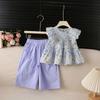 Conjunto Doce e Leve Casual Estampado Estilo Coreano Regular Floral Manga Sino Boneca para Verão Bebê Menina