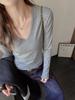 Nuevos Tops de Color Puro Sencillos para Mujer para Principios de Otoño 2025 con Elegantes Camisetas de Manga Larga con Cuello en V para Usar por Encima y Como Capa Base