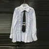Vestido Camisa Largo Holgado de Manga Larga Estilo Francés con Lazo, Borde Fruncido, Diseño de Nicho, Nuevo Estilo Primavera 2026