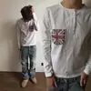 Camiseta Masculina Botão Y2K Estampa de Bandeira Retro Americana Campus Casual Gola Alta Gola Redonda Slim Fit