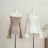 Vestido de Manga Acampanada con Corte en un Hombro para Amantes del Chocolate Blanco Pura Pasión Sexy Chic Bodycon Khaki Talla Única