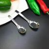 Colher de Fundo Plano, Colher Estilo Coreano, Talheres de Aço Inoxidável, Colher de Aço Inoxidável com Cabo Espesso, Colher Sólida de Cabo Longo