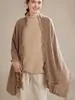 Novo Cachecol/Xale de Tricô com Franjas Vazadas 100% Caxemira Pura Uso Duplo Feminino Outono/Inverno Leve