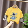 Camiseta de Manga Larga 100% Algodón para Niños Estilo Nuevo Primavera/Otoño 2026 Ropa Casual para Bebés y Niños Dibujos Animados Top Falso de Dos Piezas