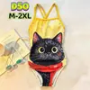 Lycra de una sola capa, lindo estampado de gato de té de leche de dibujos animados, traje de baño profesional de una pieza estilo carreras, diseñado para usar en piscinas