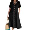 Vestido de Algodón y Lino de Color Sólido Holgado de Cintura Alta, Nuevo, Transfronterizo Europeo y Americano, Sitio Independiente de Amazon, Ebay, Primavera/Verano 2026