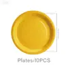 En Stock Color Sólido Tema Amarillo Decoraciones para Fiesta de Cumpleaños Vajilla Desechable Platos de Papel, Cuchillos, Tenedores, Cucharas, Manteles y Suministros