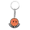 Chaveiro de borracha macia em PVC com bola de basquete divertida de desenho animado, pingente de emoji de bola de basquete versão Q, acessório para bolsa, fábrica em estoque