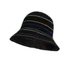 Sombrero de Sol de Verano con Protección Solar, Versátil, Sombrero de Pescador de Punto Hueco Transpirable Rayado para Adelgazar el Rostro de Mujer