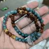 Pulseira Kuk de círculo duplo para mulheres, novo estilo chinês, luxo leve, nicho, requintada, retrô, pulseira com anel de corrida de calcedônia jadeíta água azul