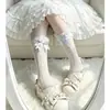 Meias slouch brancas leitosas estilo ballet para casa, meias femininas originais Lolita com laço doce e acabamento em renda