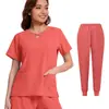 Roupa para Lavar à Mão Terno Verão Fino Secagem Rápida Elástico Esfoliante Manga Curta Calças Cor Sólida Hospital Enfermeira Terno de Enfermeira