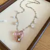 Set de Joyería de Colgante de Corazón de Resina de Circonita Súper Brillante con Oso de Peluche y Perlas, Joyería de Diseño Lindo Estilo Nicho