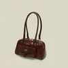 Bolso de Bolos de Cuero Encerado con Doble Bolsillo, Diseño Retro, Bolso de Axila Versátil de Gran Capacidad, Bolso de Mano Retro Europeo y Americano Esencial