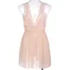 Camisón Sexy de Malla con Encaje Transparente Pura Pasión Espalda Profunda Descubierta Camisola Lencería Erótica Conjunto de Ropa de Casa para Mujer 9019