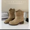 Botines cortos de mujer con tacón grueso, botas de media caña con tacón de bloque, botas de verano 2025 para mujer, otoño nuevo, estilo Maillard, western, cowboy, botines Martin