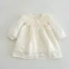 Vestido de Algodón Puro con Cuello de Encaje de Ancho Completo Estilo Coreano Primavera/Otoño para Niñas Pequeñas y Niños Pequeños, Falda Suave y Versátil