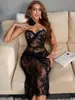 Amazon Transfronterizo Europeo y Americano Nuevo Estilo Sexy Encaje Lazo Vestido Largo Bordado Tirantes Conjunto Impresionante Directo del Fabricante
