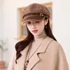 Sombrero octogonal cálido de estilo retro británico para otoño e invierno, simple y versátil, adecuado para ir al trabajo, un sombrero elegante y artístico para mujer