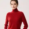 Suéter de Punto 100% Cachemir Puro de Cuello Alto para Mujer, Top de Manga Larga, Capa Base Suave y Lisa, Estilo Simple Elegante, Suéter de Color Sólido
