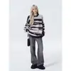 Suéter Rayado Otoño Invierno para Hombre Estilo Perezoso Holgado Jersey de Punto Cálido Bloque de Color Versátil Abrigo Oversize Moderno