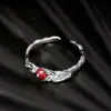 J1447 estilo ins anillo de serpiente de plata de ley S925 diseño de nicho femenino anillo de dedo de manzana roja abierto roto