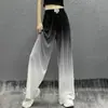 Pantalones de pierna ancha con degradado de seda helada de moda transfronterizos para mujer, nuevo estilo verano 2025, pantalones versátiles adelgazantes de longitud completa para mujeres de talla grande