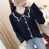 Suéter para Mujer 2024 Nuevo Estilo Coreano Suelto Cuello Muñeca Manga Larga Suéter Tejido Otoño e Invierno Solapa Camisa Base Top para Mujer