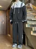 Conjunto Informal de Moda para Hombres Adolescentes, Nuevo Conjunto de Dos Piezas para Hombre con Sudadera Holgada de Bloques de Color con Cremallera, Manga Larga y Pantalones para Otoño