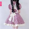 Lindo Atuendo de Sirvienta Estilo Gato Cosplay Vestido de Sirvienta Chica Lolita Anime Gato Cuadros Escoceses Rojo Atuendo de Sirvienta