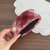 Diadema de Lana a Cuadros Rojo Vino Gruesa de Ala Ancha para Mujer, Nueva Diadema de Estilo Alto para Uso Diario