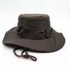 Sombrero de sol para exteriores con ala grande sombrero de cuenca de marea para parejas sombrero de vaquero plegable sombrero de pescador estándar con cuerda a prueba de viento de cuero