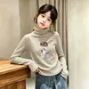 Camiseta de Manga Larga para Niña Estilo Coreano Otoño/Invierno Top Rayado Capa Base Ropa Interior Térmica Cepillada Elegante para Niña